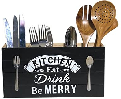 Chen0-super Porte-ustensiles Bois | Organisateur d'ustensiles en Bois pour Cuisine avec 4 Compartiments | Pot à ustensiles, Cuisine Ferme pour Couverts cuillère à Baguettes