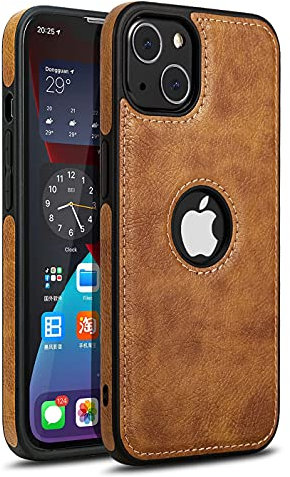 Custodia in Pelle PU Compatibile con iPhone 13, Sottile Vintage Business Antiurto Custodia per Telefono Antiscivolo Leggera Cover Protettiva Paraurti in Morbido TPU per iPhone 13 (Marrone)