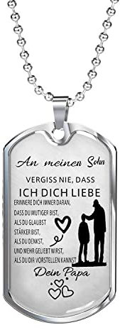 AITENME Dog Tag Kette Für Meinen Sohn Von Papa,Schmuck Herren Halskette Geschenke (Silber)
