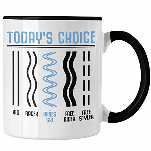 Trendation - Apres Ski Tasse Geschenk Grafik Geschenkidee Skifahrer Geschenk Winter Berge (Schwarz, Keramik, Rund, Tasse, 325 Milliliter)