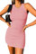 Wenrine Robe d'été sans manches pour femme - Col rond côtelé - Robe d'été stretch - Pour fête, club - Mini robe moulante - Coupe ajustée, Rose, S