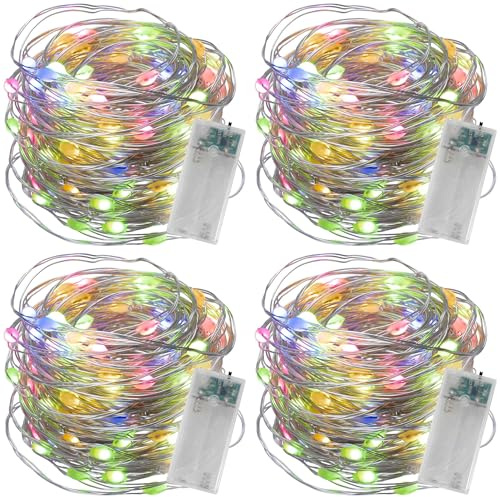 Nipach GmbH 4er Set Lichterkette Silberdraht 40 LED bunt Batterie Timer Weihnachten Weihnachtsdekoration Weihnachtsbaumkette Partydeko Leucht-Deko