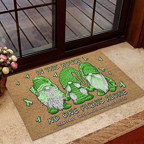 Door Mat Indoor Entrance Porch Welcome Funny Non Slip Rugs Green Gnome Doormat Home Decor In This House No One Fights Alone Kidney Awareness Home Decor Housewarming Decor 24x16 Inch