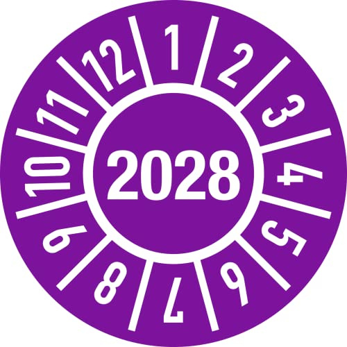 Dreifke® Prüfplakette Jahr 2028 mit Monaten, Folie, Ø 15 mm, 10 Stück/Bogen