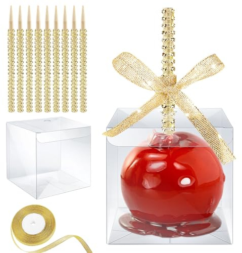 Set di 20 contenitori per torte pop, per caramelle e mele, con fori per il trattamento del cioccolato (oro)