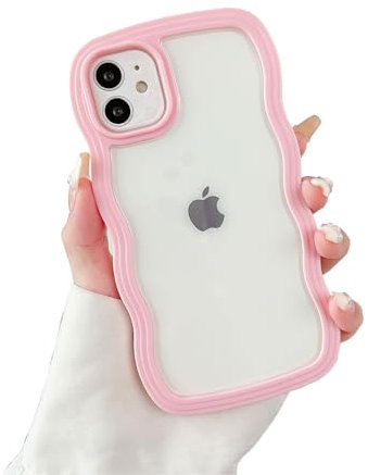 XIZYO Clear Case for iPhone 12/12 Pro 6.1 Inch, Cute Transparent Curly Wave Frame Aesthetic Design Soft TPU Bumper Case, for Women Girls Slim Shockproof Protective Phone Case, Pink