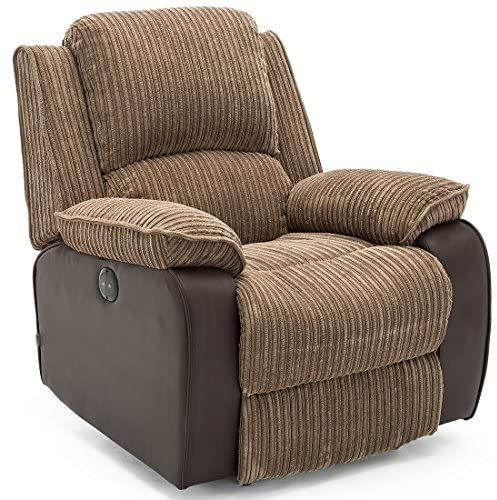More4Homes POSTANA JUMBO CORD FABRIC POWER RECLINER ARMCHAIR ELECTRIC SOFA RECLINING CHAIR (Brown)
