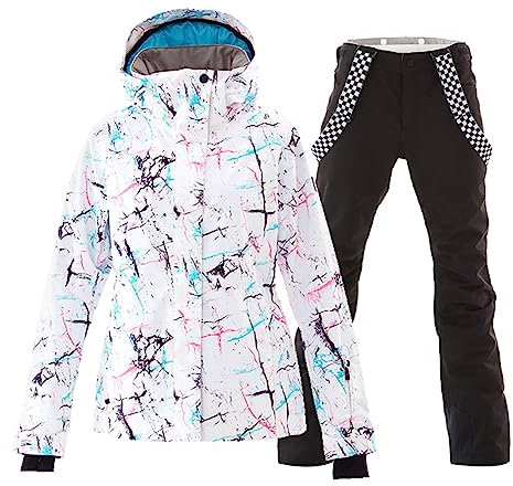 ALSOGO Damen Skianzug Schneeanzug Winddicht Wasserdicht Skifahren Snowboardjacke Trägerhose Set Zum Skifahren Snowboarden Klettern SMNWT+Black L