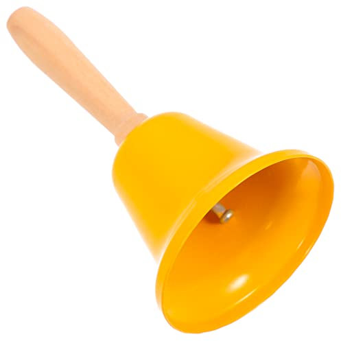 Campanello a mano, in ottone massiccio super forte, con manico in legno, 12 cm, per bambini e adulti, campanello per matrimoni, Natale, scuola, servizio, gioco (giallo)