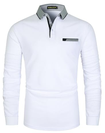 KUNJLELP Poloshirt Herren Langarm, T Shirts Männer, Hemd Herren Denim-Splice T-Shirt Golf Polo Shirt