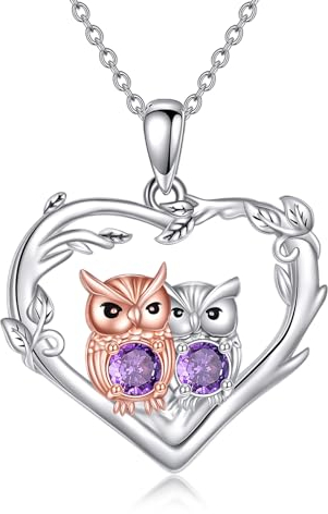 VONALA Mutter Halskette 925 Sterling Silber Schwein/Katze/Dinosaurier/Bär/Ente/Delphin/Elefant Mutter Anhänger Halskette Muttertag Schmuck Geschenke für Damen Tochter (Eule)