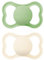 MAM Air Succhietto 6-16 Mesi (Set da 2), Ciuccio MAM 6-16 mesi per pelli sensibili e delicate, Kit 2 accessori neonato con tettarella in caucciù naturale e porta ciuccio sterilizzatore, Crema/Verde