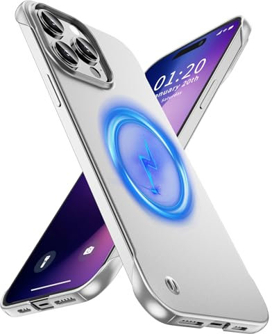 GRECAZO Magnetic Ultra Thin Frosted Designed for iPhone 14 Pro Frameless Case 6.1 inch [Compatible with MagSafe] Slim Minimalist Lightweight Matte Hard Cover Protective Borderless Case- Silvery