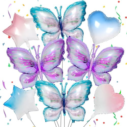 JIASHA 8 Stück Schmetterlings Folienballon, Schmetterling Luftballon Mädchen Bunte Schmetterling Aluminiumfolie Ballons Deko, für Schmetterling Themen Party, Geburtstag Deko, Babyparty (B) YHDQQ