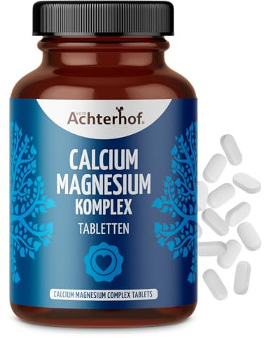 Calcium Magnesium Komplex 120 Tabletten | mit 200mg Magnesium in Form von Magnesiumcitrat und 400mg Calcium in Form von Calciumcarbonat | 100% vegan | enthält 60 Tagesportionen | vom Achterhof