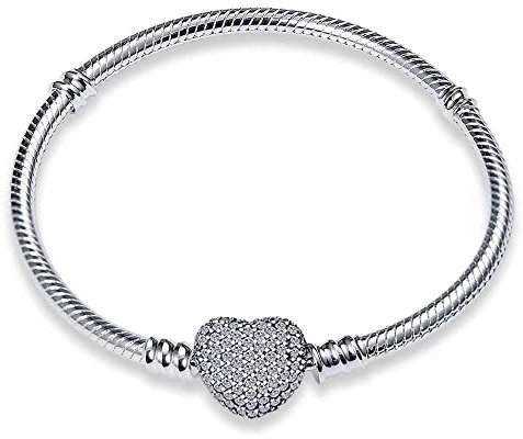 LNQOBU Damen Armband Silber 925 Schlangen Schmetterling Armband mit Funkelnden Herz Verschluss Charms (Mit Einem Spacer Perlen)