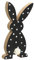 Kaemingk dekorativer putziger Osterhase aus Holz mit Puschel als Flache Silhouette in weiß mit schwarzen Streifen oder schwarz mit weißen Punkten (mittel)