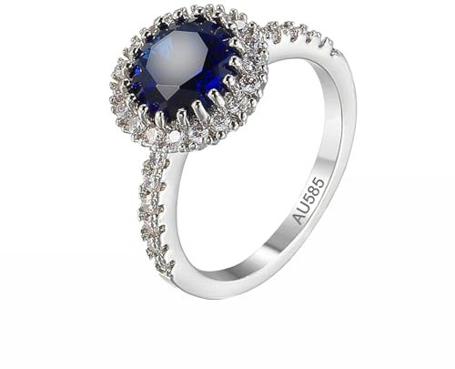 KnSam Weiß Gold 14K Solitärring, Klassisch Freundschaftsringe Blau, Au585 Gold Trauringe mit Moissanit Echte Goldschmuck, Gr.63 (20.1)