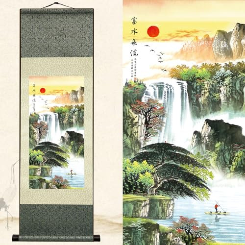 Newscz Orientale Decoration Maison pour Affiche Décoration Murale Salon Deco Murale Salon Peinture Rouleau de Soie Tableau Paysage Poster Mural Nature Poster pour Deco Chambre 92 x 30cm