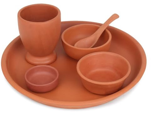 KRISHANA EXPORT STORE Service de table en terre cuite avec cuillère, verre, bol de service et bol à cornichons