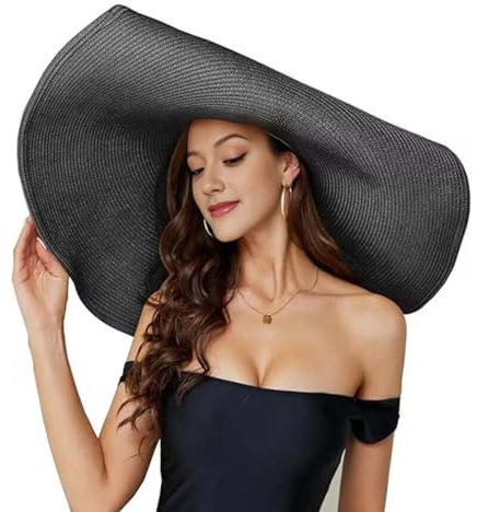 JDYaoYing Oversized Beach Straw Hat for Women Foldable Large Straw Hat Visor Hat Large Wide Brim Straw Hats Black