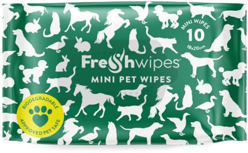 FreshWipes Pet Cleaning Wipes 1 Mini Pack (10 Wipes) - Vet Approved - Biodegradable & Odour Removing Wet Wipes for Dogs & Cats - Lavender & Mint Scent - Body & Paw Cleaner - Thick & Moist Dog Wipes