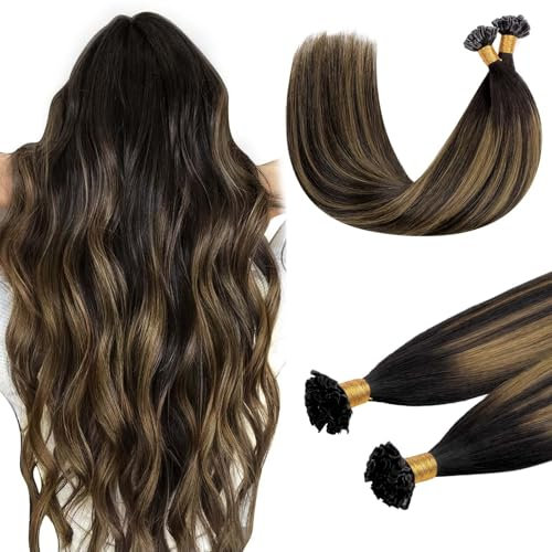 DOORES U Tip Human Hair Extensions Remy, 22 Inch 50g/50s, Balayage Dark Brown to Chestnut Brown Virgin