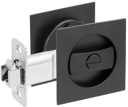 PATIKIL Recessed Door Lock, Square Pocket Door Lock Invisible 2 Sided Hardware Privacy Sliding Door Latch for Bathroom Bedroom Barn Door for 1-3/8 to 2 Thickness Door, Matte Black