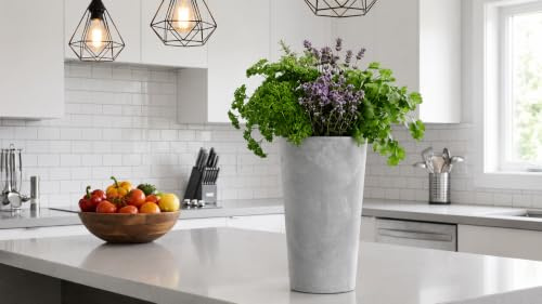 Round Concrete effect Tall Large Plant Pot Flower Indoor Outdoor Garden Planters Tall Plant Pots Outdoor Tall Planter Tall Planters for Outdoor (Concrete Grey, 19cm x 36cm)
