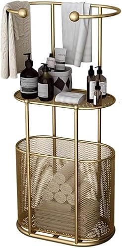 Freestanding Towel Stand With Storage Rack And Removable Laundry Basket - Towel Rack, Blanket Rack, Quilt Rack, Towel Ladder - Bathroom Organizer