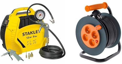 Stanley AIR KIT Compresseur Ultra compact et portatif sans cuve 1,5HP/8bar avec accessoires 1868 & Enrouleur 4 prises 16A - câble 3G1,5 mm² - 20m - Zenitech