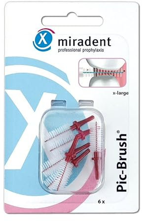miradent Pic-Brush® Interdentalbürste x-large bordeaux 6,5 mm mit bewährter Aufsteckfunktion 6 Stück | für eine optimal gründliche Reinigung der Zahnzwischenräume, Brackets, Zahnspangen, Brücken
