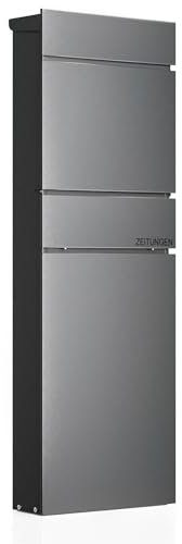 Wiltec Standbriefkasten mit Zeitungsrolle in Anthrazit 39,5 x 14,1 x 115 cm aus Stahl, Briefkasten mit Zeitungsfach, Postkasten mit 2 Schlüssel