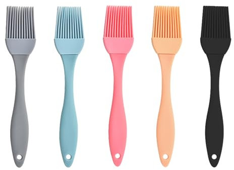 5 Stück Silikon Backpinsel,Hitzebeständige Silikon Bürsten,Silikonpinsel Küche,BBQ Grillpinsel,Backen,Kochen,Rühren,Basting,Gebäckbürste,Spülmaschinenfest,Kochpinsel in Lebensmittelqualität & BPA Frei