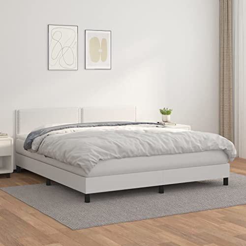 Azzrora Boxspringbett mit Matratze Weiß 160x200 cm Kunstleder Boxspringbett Schlafzimmerbett