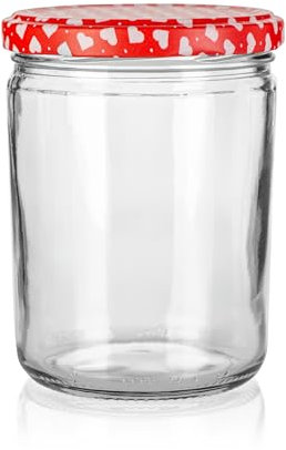 Sturzgläser mit Schraubdeckel | Füllmenge 440 ml | Gläser mit Deckel | Schraub - Deckel Twist Off 82 | Marmeladengläser, Einmachgläser, Einkochgläser, Einmachglas 435 ml (Rot - weiß Herz, 48 Stück)