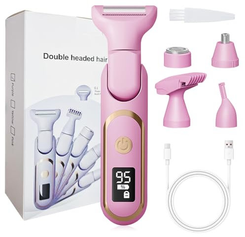 Rasuradora Mujer Zona Intima, 5 en 1 Afeitadora Electrica Mujer, Depiladora Facial Mujer Carga USB, Depiladora Mujer Zona Intima Uso en Seco y en Mojad, para Axilas, Piernas, Vello Facial, Bikini