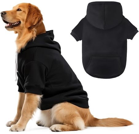 BAOBICUTE Dog Basic Hoodie Soft Dog Clothes Cold Weather Sweaters for Medium Large Dogs Cozy Fabric Warm Sweatshirt with Leash Hole for Boys (Black, X-Large (35-55 lbs))