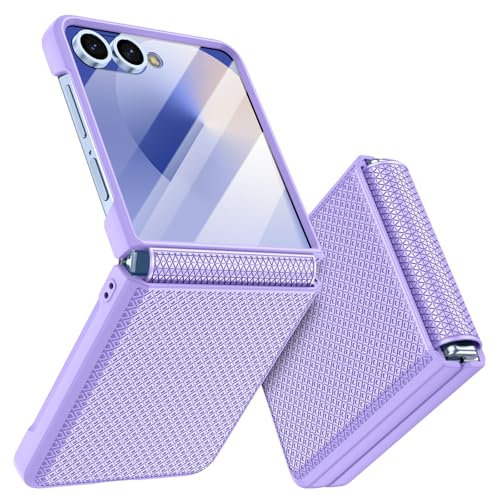 Doeshine for Samsung Galaxy Z Flip 7 Case with Back Screen Protector & Hinge Protection, Slim Fit Stylish Texture Non-Slip Hard Shockproof Protective Cover for Samsung Galaxy Z Flip 7 (Purple)