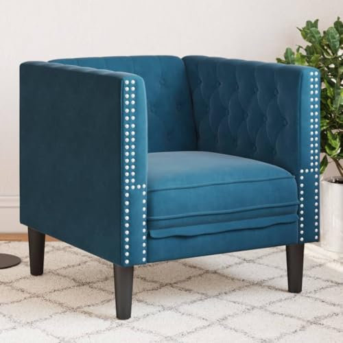 SKM Chesterfield-Sessel Blau Samt,Möbel,Sofas,Blau,16.4KG,372681