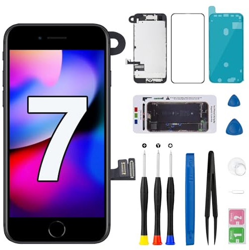 for iPhone 7 Screen Replacement with Earpiece Speaker Proximity Sensor Front Camera Home Button LCD Display 3D Touch Digitizer Repair Kit A1660 A1778 A1779 4.7 inch