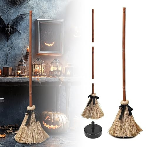 PEAMOO Dancing Witch Broom, Halloween Magics Broom, Floating Moving Haunted Dancing Brooms with Spooky Laughter,Halloween Props Accessories,Light Up Moving Animated Witch Dancings Broomsticks (2pcs)