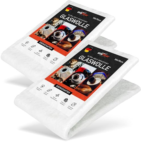 EVAFLOOR® Auspuff Dämmwolle 50x75 cm - 8 mm Stärke | Hitzebeständig bis 800 °C | Reduziert Auspuffgeräusche | Glass Wool | Geeignet für Enduro, Quad und Roller (Pack 2)