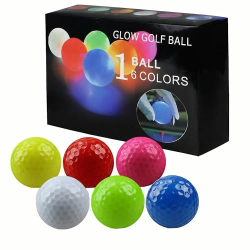Meichoon Leuchtende Golfbälle 6er-Pack Gut sichtbare LED-Leuchtgolfbälle Set mit 6 leuchtenden Farben für Nachtgolf und Abendtraining TP27