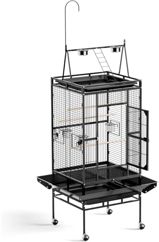 LEADZM - Jaula para pájaros con escalera superior y doble cuenco de alimentación, resistente y duradera, con 5 posiciones de alimentación, 83 x 78 x 210 cm