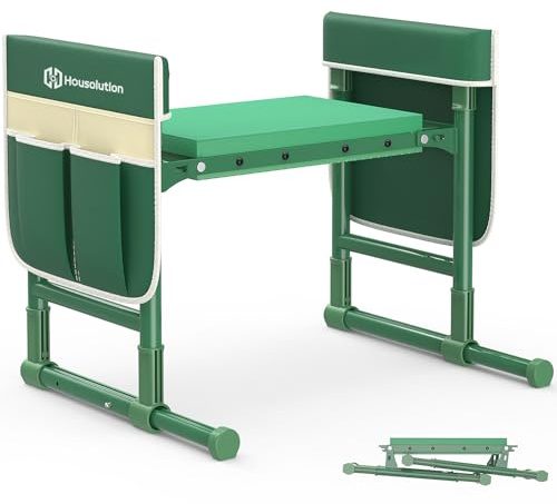 Housolution Garten Hocker und Sitz mit Anti-Tipping ausziehbaren Beinen | faltbar und tragbar Garten Hocker mit 2 Gartengeräte Taschen, Dicke weiche kniend Pad, Gartenarbeit Geschenke für Senioren