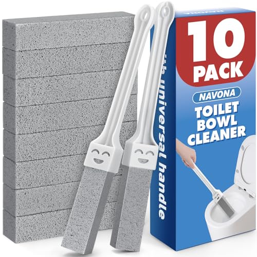 Navona 10 Pack Pumice Stone Toilet Bowl Cleaner with 2 Extra Long Handle,Pumice Stone Scouring Sticks for Toilets, Bathrooms, Kitchens, Spas and Pools