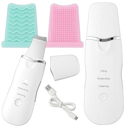 KRUMAD Skin Scrubber, Mitesserentferner, Porenreiniger, Hautpflegegerät | 3-stufige Anpassung, ohne Kabel, mit Akku 200mAh, 3W, ABS+Silikon, 55 x 175 x 15,5 mm, 102g, Ein-Knopf-Bedienung, Weiß