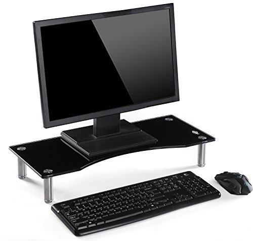 Ttap Black Glass Monitor Riser / Laptop & Computer TV Screen Stand / Height Adjustable 56cm L x 24cm D x 9cm H (Black)