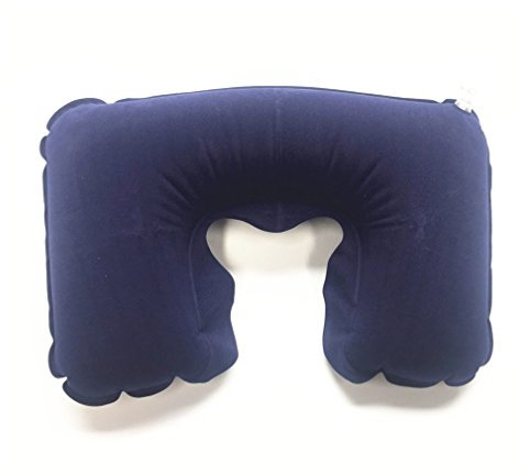 PEIUJIN Nackenkissen/Pillow aufblasbar aus superweichem Beflockung Kissen mit hygienischer Pumpen-Technologie, Reisekissen, Nackenkissen für Reise unterwegs in Bahn, Flugzeug, Zug (Blau)
